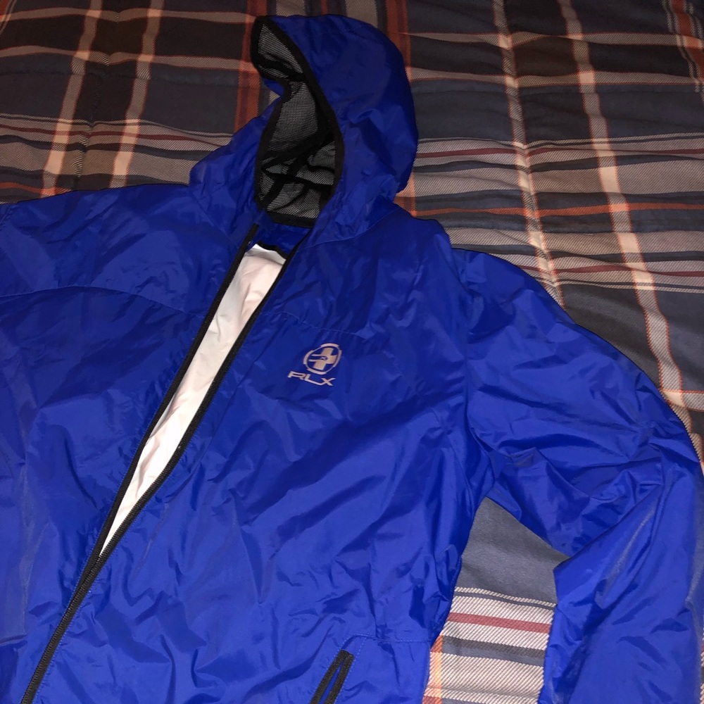 XL royal blue Ralph Lauren RLX drifit windbreaker/rain jacket with hoodie.